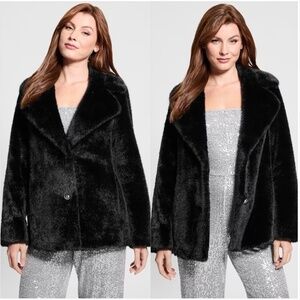 GUESS Women's Filomena Faux-Fur Jacket Black Cozy Medium